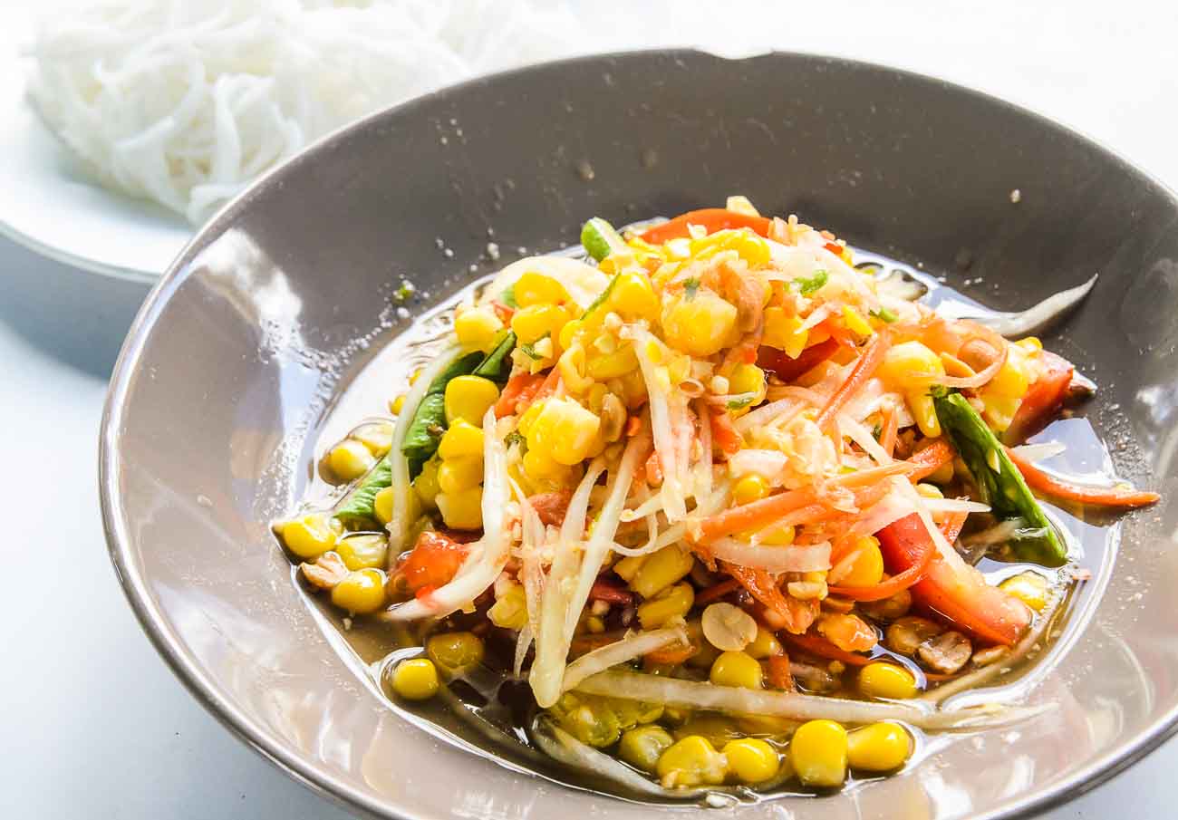 Thai Spicy Green Papaya Salad Recipe With Sweet Corn - Som Tum Khao Pod-image